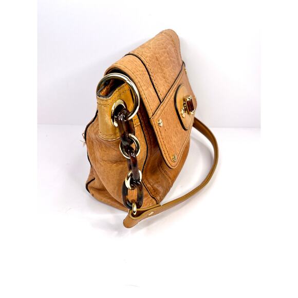 Milly NY Soft Brown Croco Pattern Leather Shoulder Bag Chain Strap Unique Clasp - Picture 4 of 16